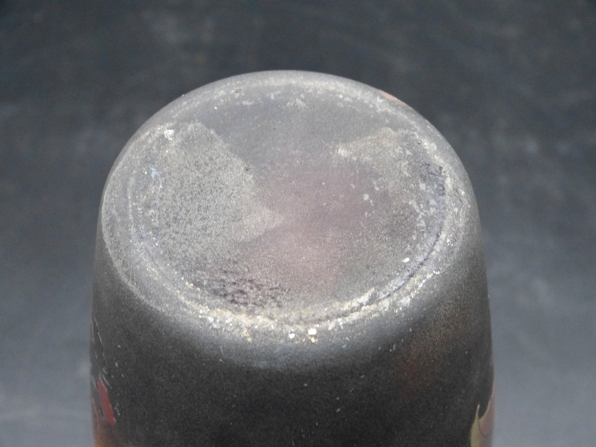 Vase Muller Frères Lunéville Au Framboisier Art Nouveau Verre Gravé Et émaillé Framboise -photo-4