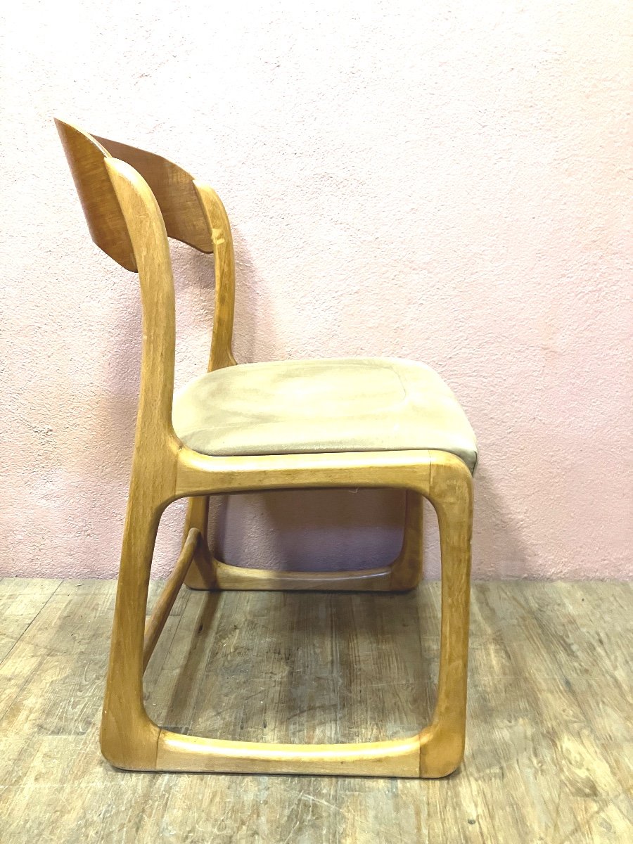 Série de 6 chaises Baumann modèle traineau en hêtre-photo-3