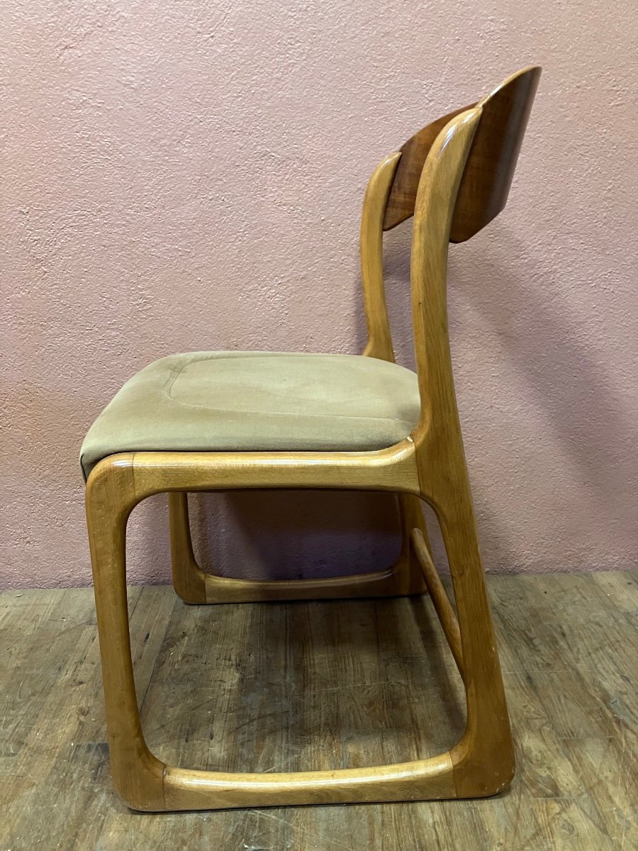Série de 6 chaises Baumann modèle traineau en hêtre-photo-1