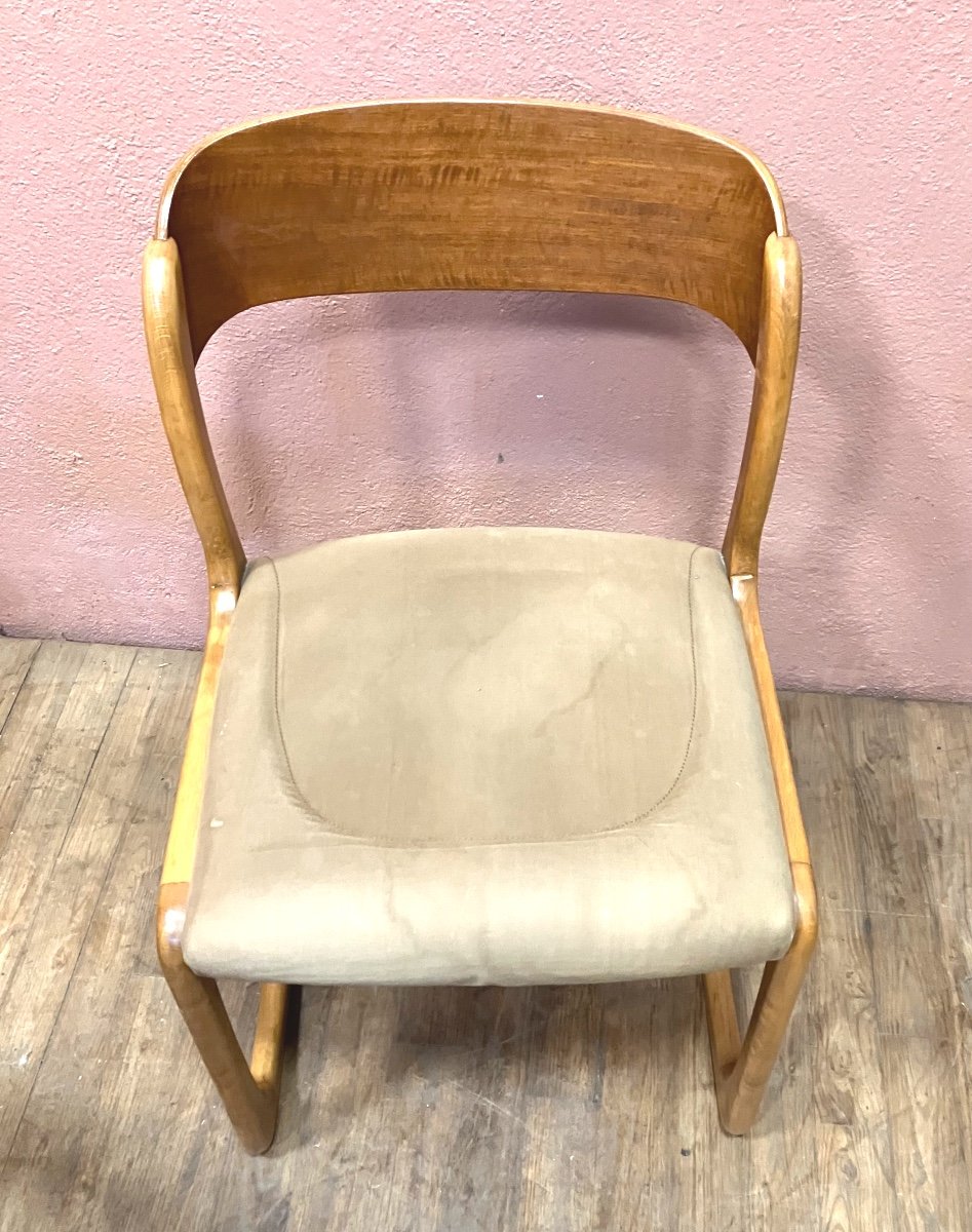 Série de 6 chaises Baumann modèle traineau en hêtre-photo-3