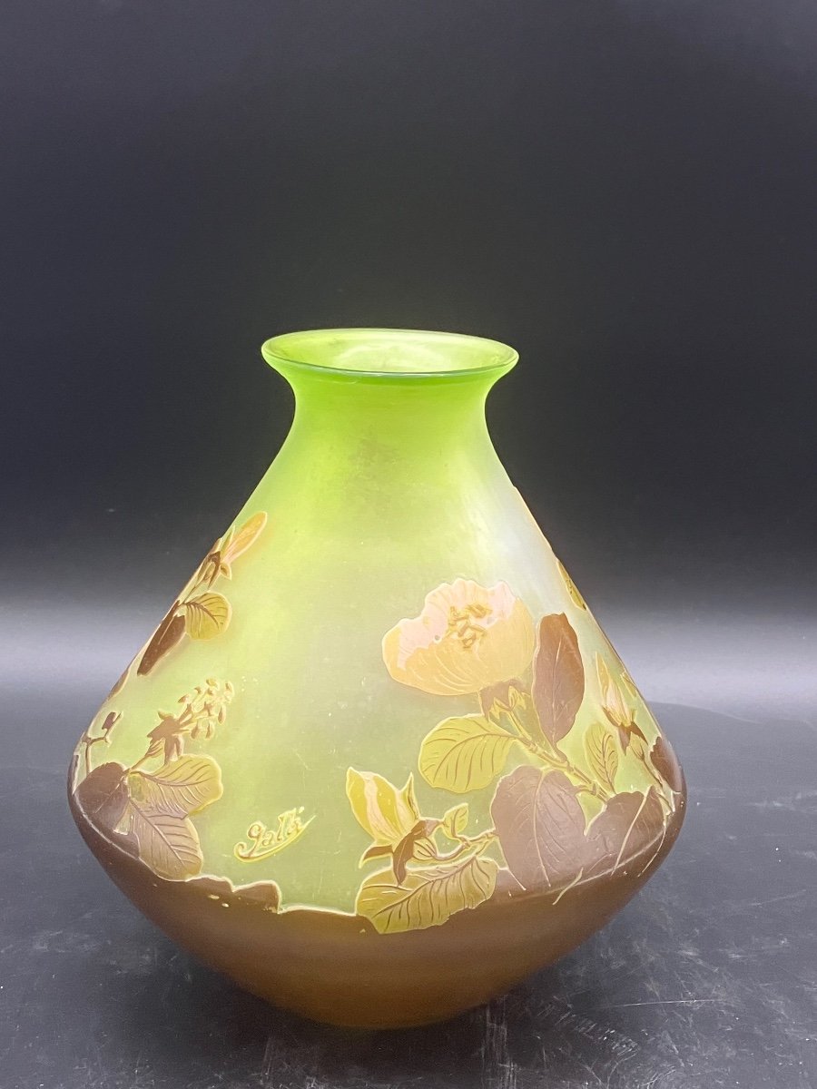 Vase Gallé Au Magnolia Art Nouveau Verre Multicouche Cameo Glass-photo-3