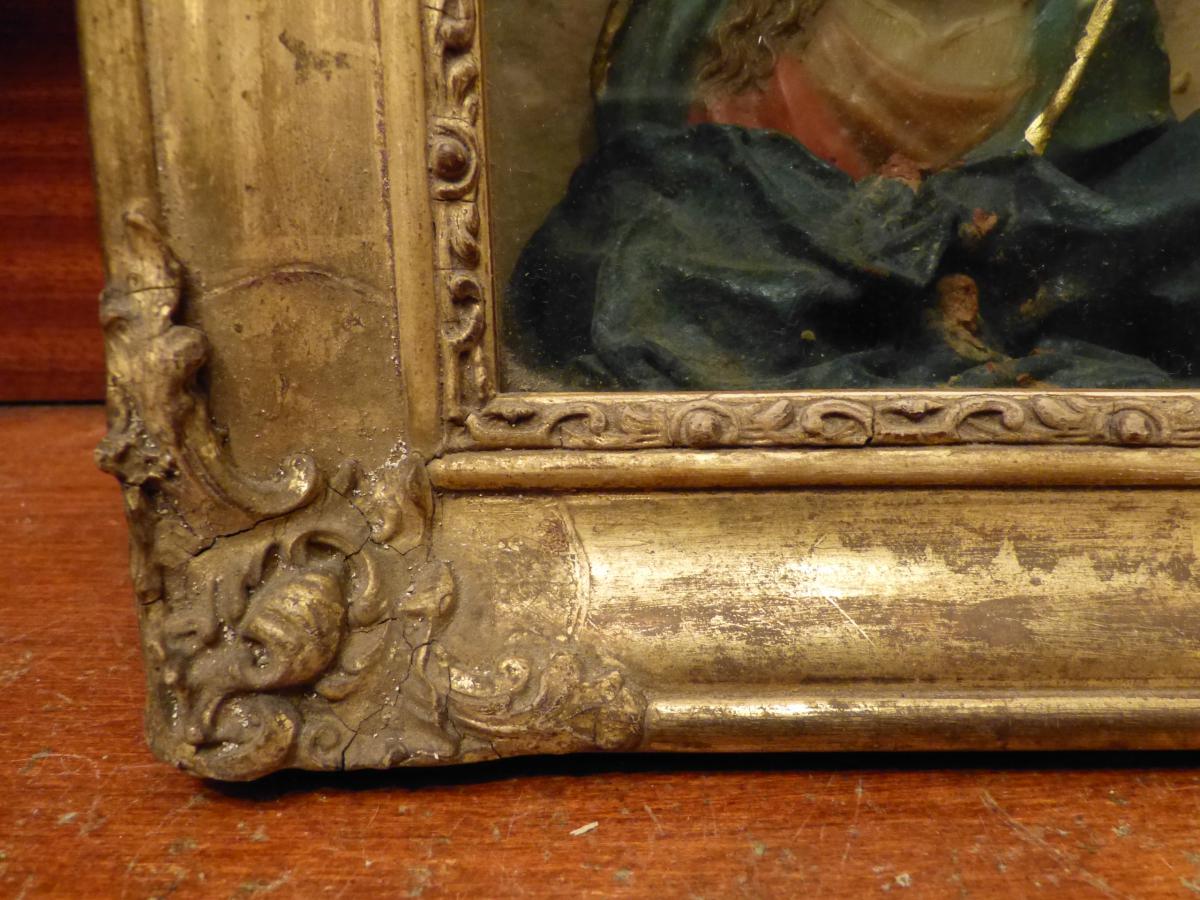 Bust Wax Virgin Mary In The Box With Golden Frame, 19 ° S.-photo-4