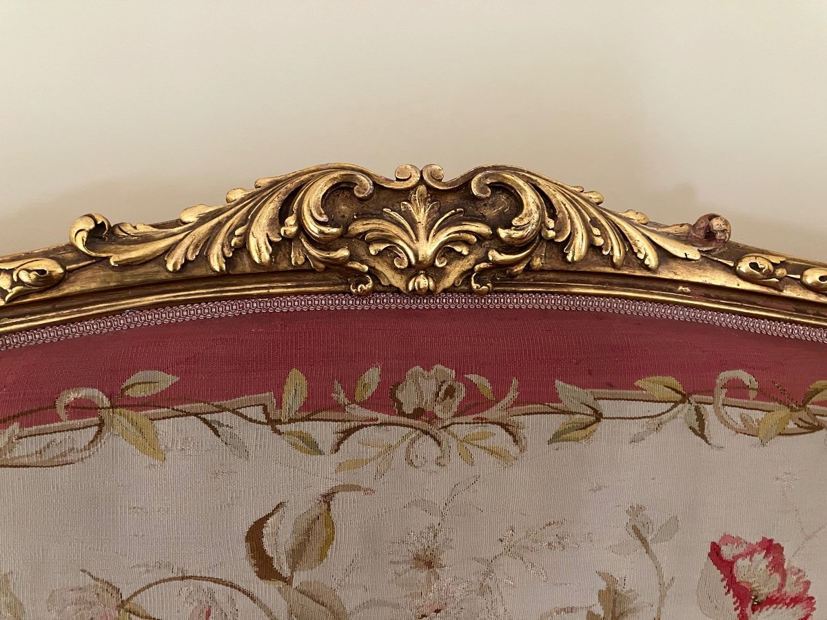 Important Napoleon 3 Living Room In Gilded Wood And Aubusson Tapestry Sofa 4 Armchairs And 2 Chairs-photo-6