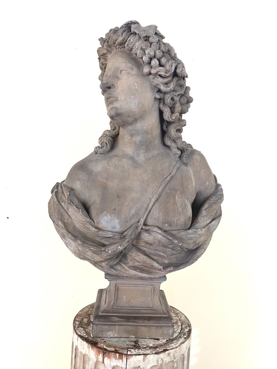 Grand Buste En Plâtre Patiné 19eme Jeune Femme Au Drapé Dénudé 