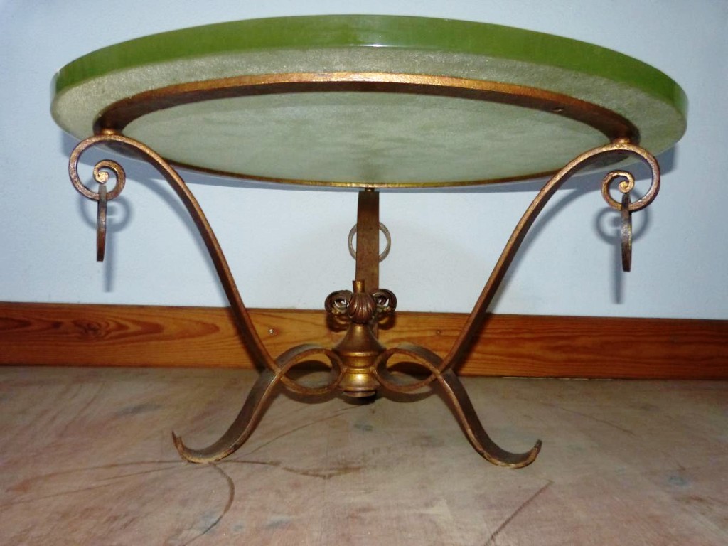 Guéridon art déco Fer doré Dalle Verre Saint Gobain guéridons