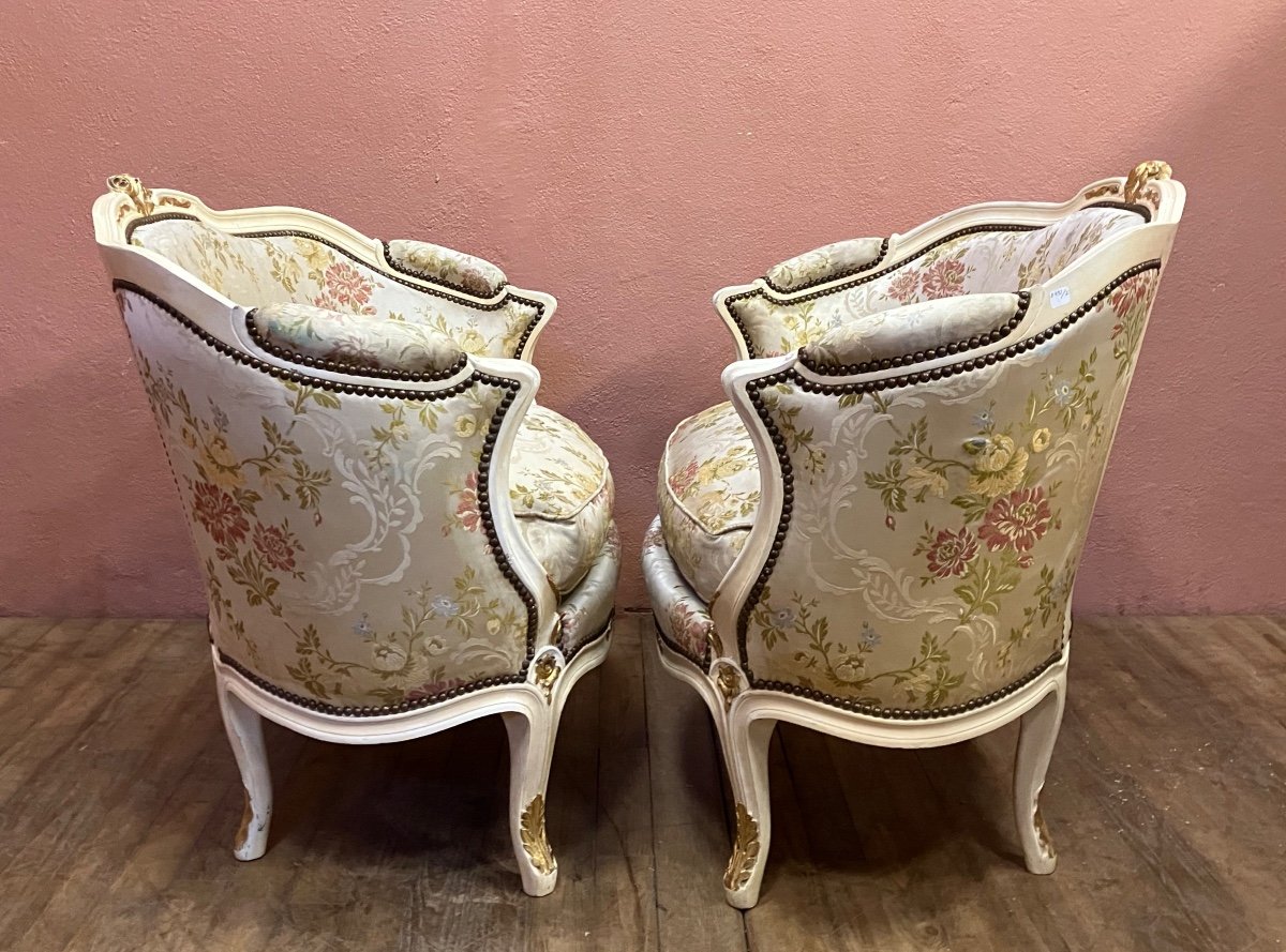 Pair Of Louis XV Style Bergère Gilded And Lacquered Wood Canopies-photo-1