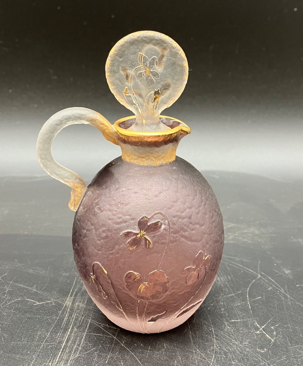 Daum Nancy Violet Pitcher Jug With Stopper On Frosted Background Art Nouveau Nancy School-photo-4