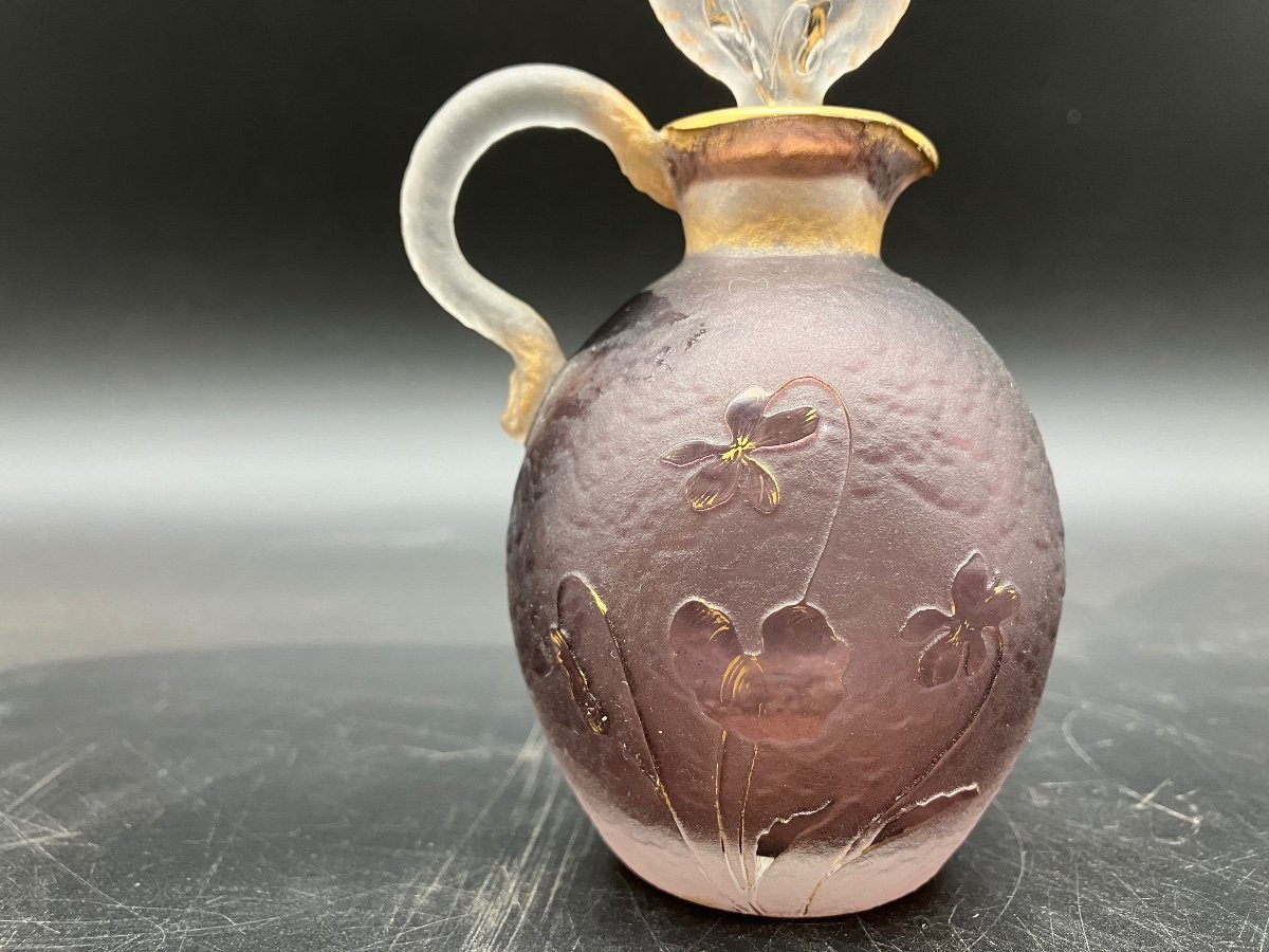 Daum Nancy Violet Pitcher Jug With Stopper On Frosted Background Art Nouveau Nancy School-photo-6