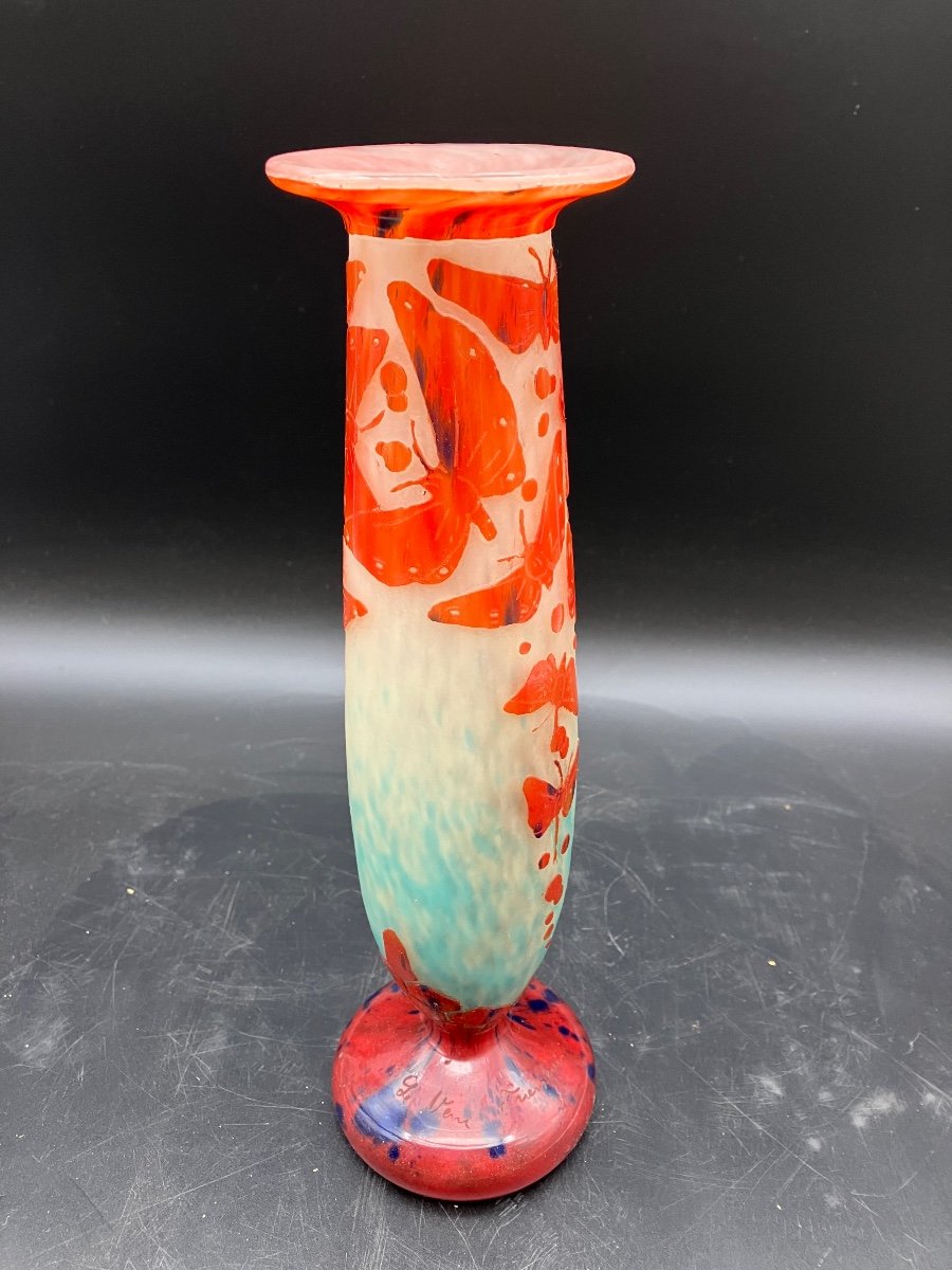 Vase Le Verre Français Aux Papillons Art Nouveau Charles Schneider Charder-photo-2