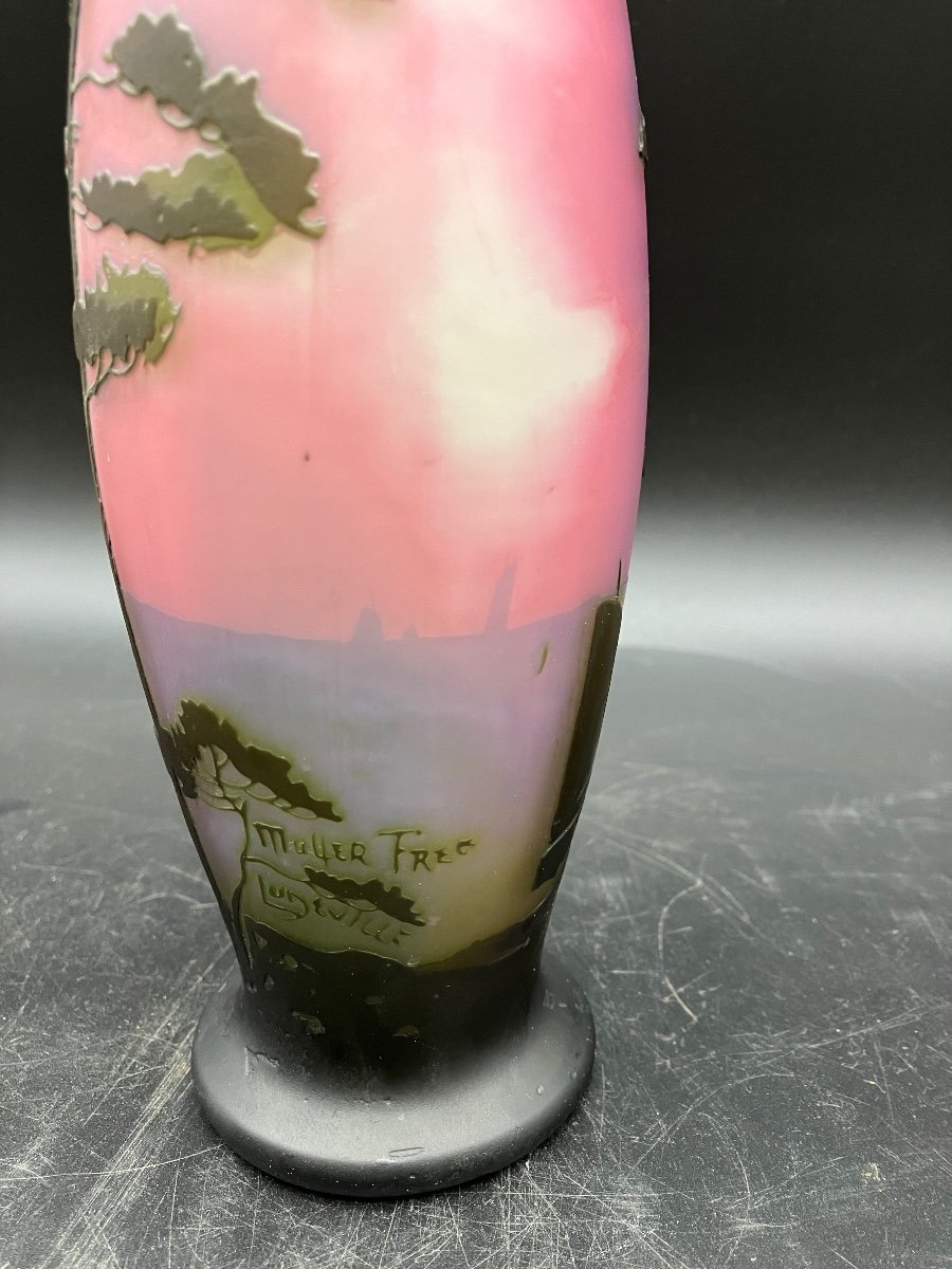 Müller Vase With Maritime Landscape, Boats On The Water, Pine Trees On The Shore  -photo-2