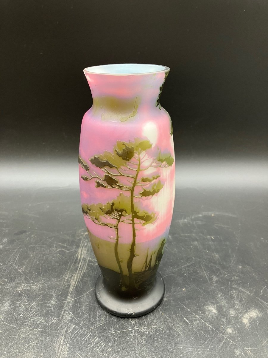 Müller Vase With Maritime Landscape, Boats On The Water, Pine Trees On The Shore  -photo-3
