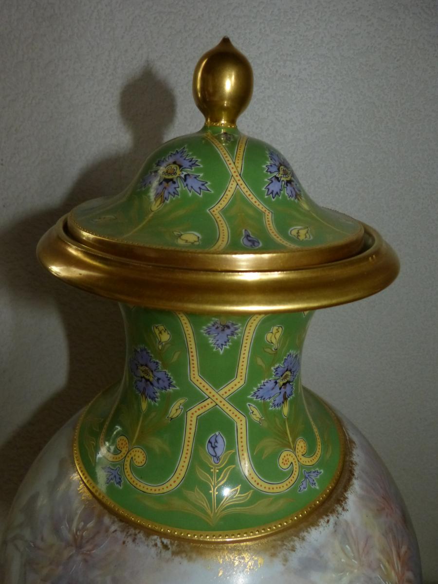 Grand Art Nouveau Vase Sèvres Porcelain-photo-4