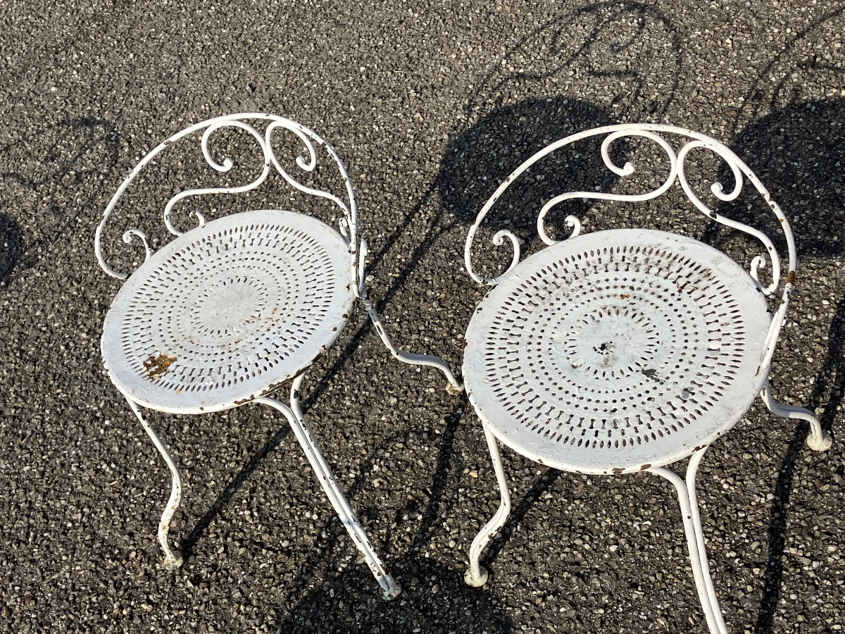 Série De 6 Chaises De Jardin  salon En Fer Forgé à Dossiers Bas Tabourets Fauteuils -photo-3