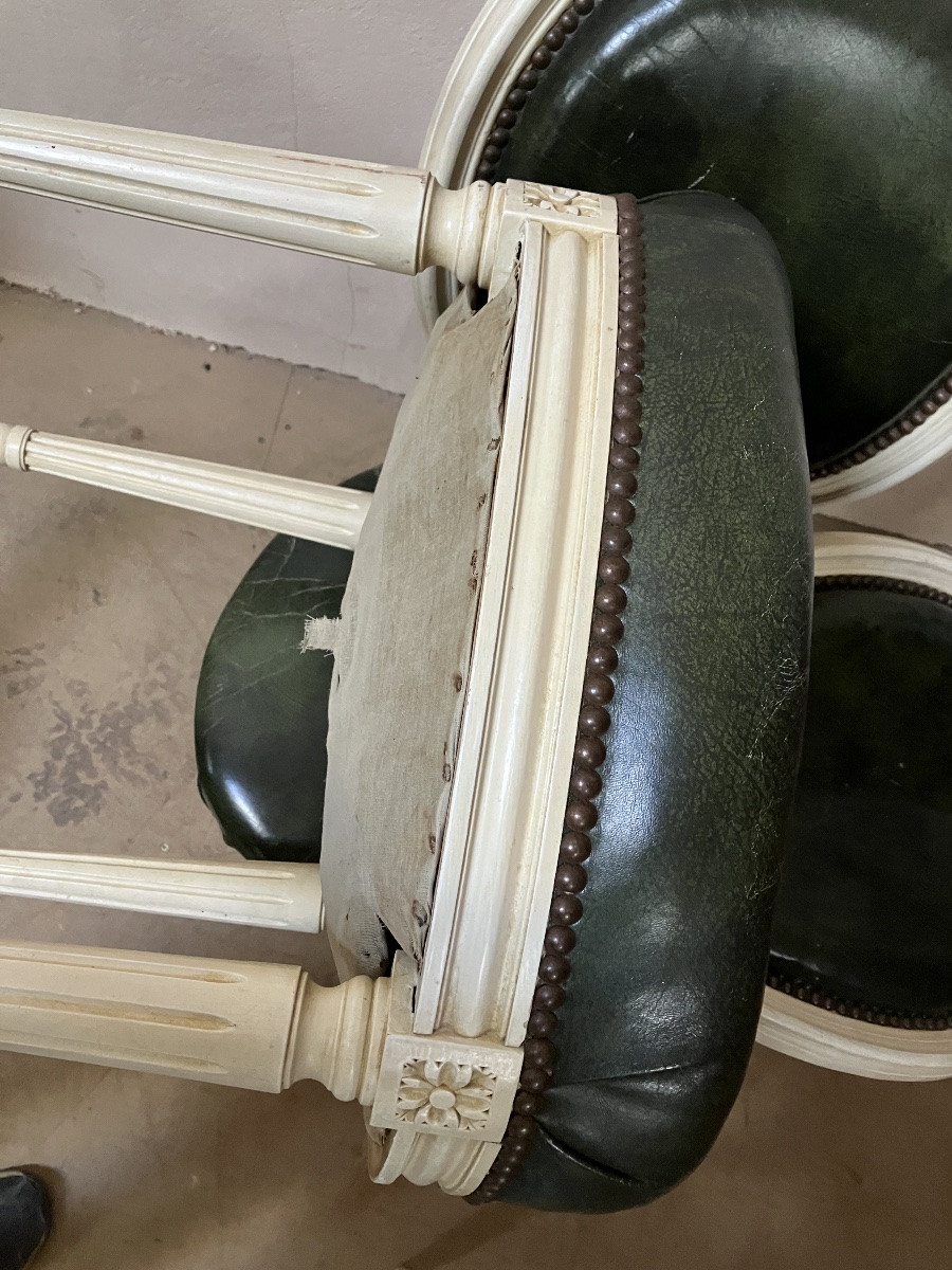 Set Of 6 Louis XVI Style Chairs In Lacquered Wood And Leather -photo-5