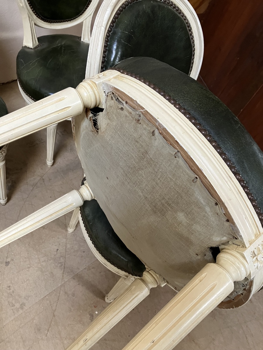 Set Of 6 Louis XVI Style Chairs In Lacquered Wood And Leather -photo-8