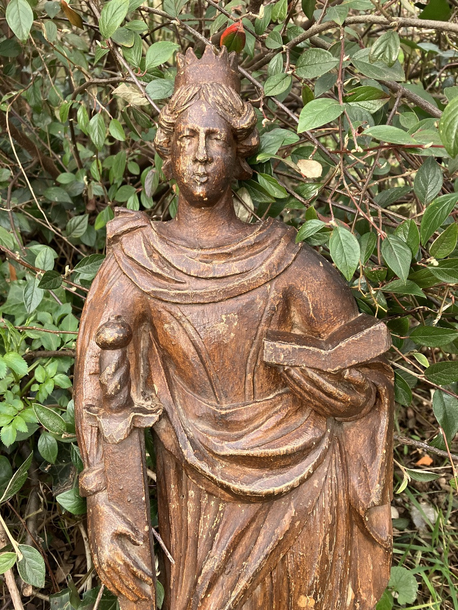 Saint Catherine Of Alexandria Sculpture In The Round Crepe Oak Martyr Wheel Sword -photo-2