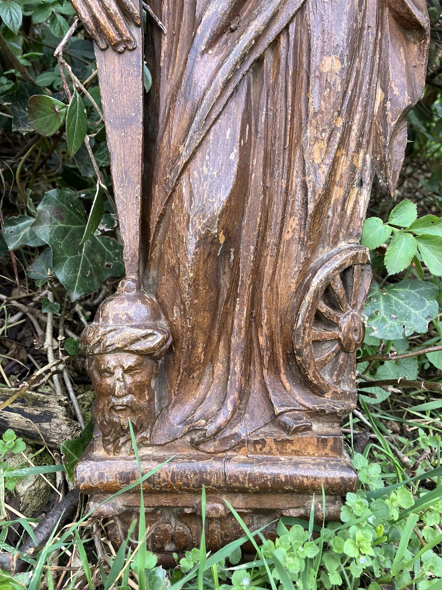 Saint Catherine Of Alexandria Sculpture In The Round Crepe Oak Martyr Wheel Sword -photo-3