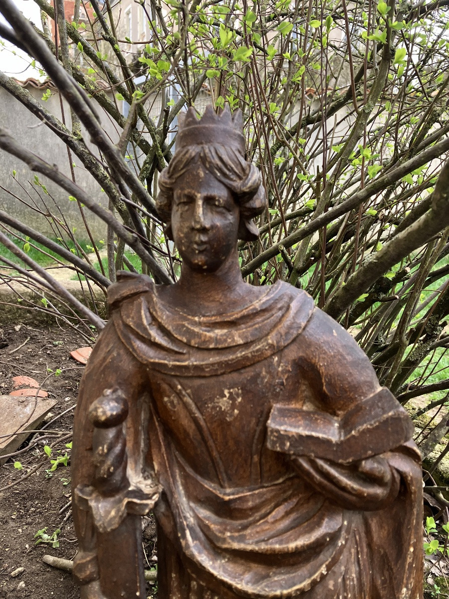 Saint Catherine Of Alexandria Sculpture In The Round Crepe Oak Martyr Wheel Sword -photo-8