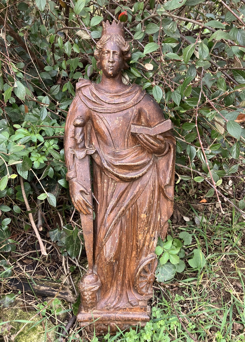 Saint Catherine Of Alexandria Sculpture In The Round Crepe Oak Martyr Wheel Sword 