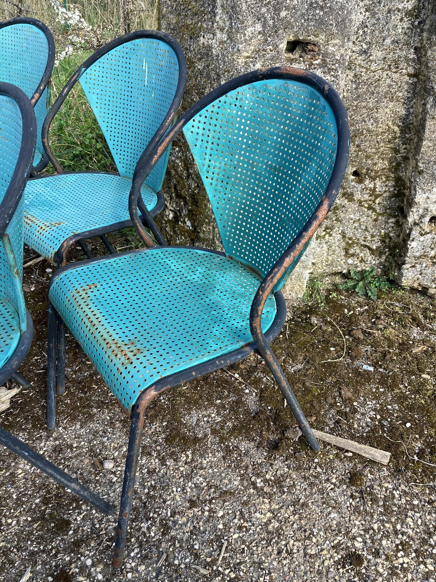 Set Of 9 Stackable 20th Century Metal Chairs-photo-3