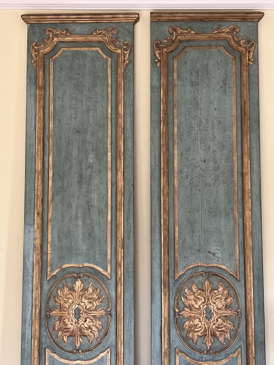Pair Of Architectural Pilasters In Lacquered And Gilded Wood, 19th Century Louis XVI-photo-4