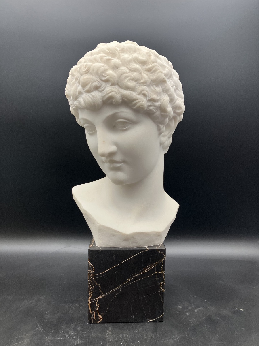 Pugi Bust In White Marble After The Ancient God Hermes Ephebe 