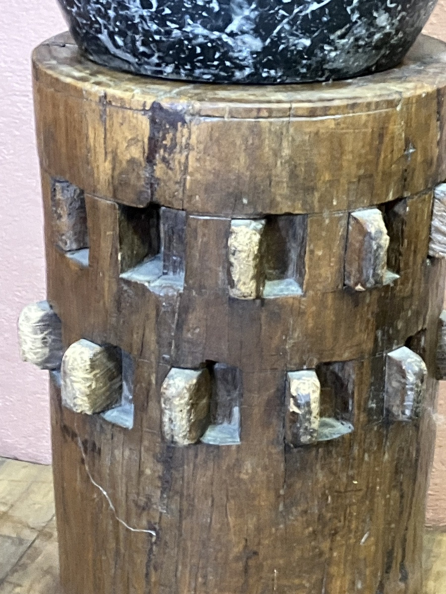 Large Apothecary Mortar In Black Veined Marble, 18th Century-photo-4