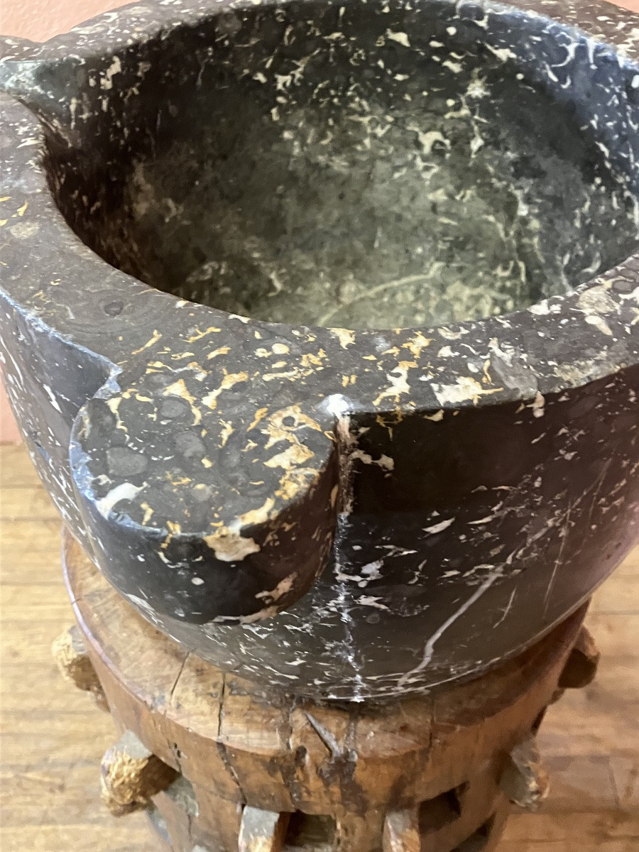 Large Apothecary Mortar In Black Veined Marble, 18th Century-photo-6