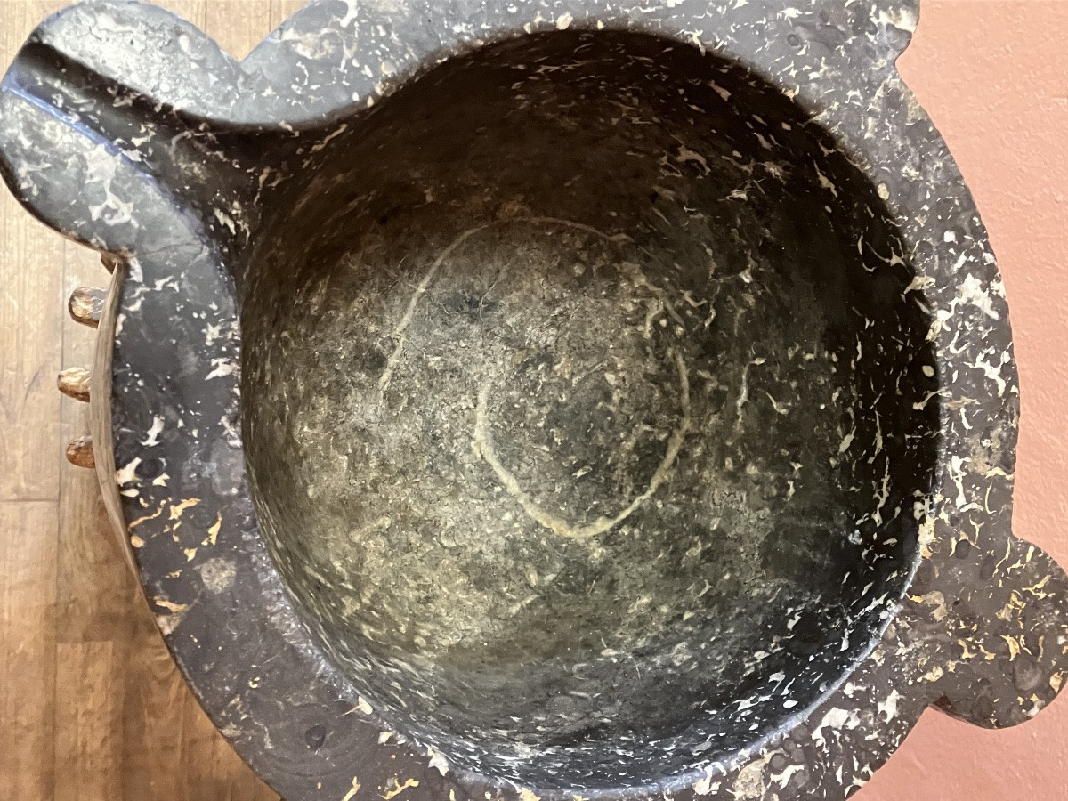 Large Apothecary Mortar In Black Veined Marble, 18th Century-photo-7