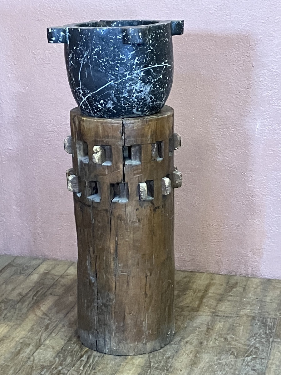 Large Apothecary Mortar In Black Veined Marble, 18th Century-photo-8