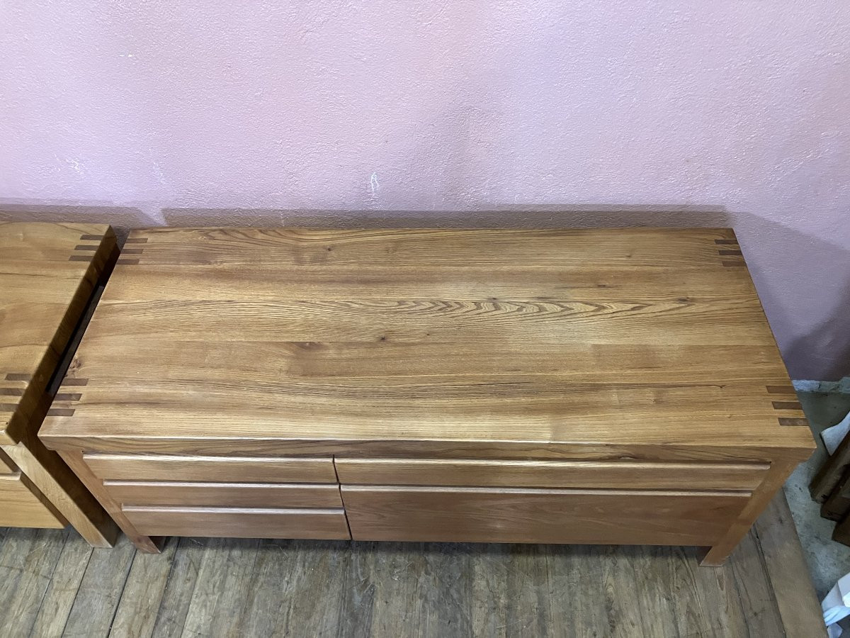 Pierre Chapo Paire De Commode R14a En Orme Massif Estampillé -photo-3