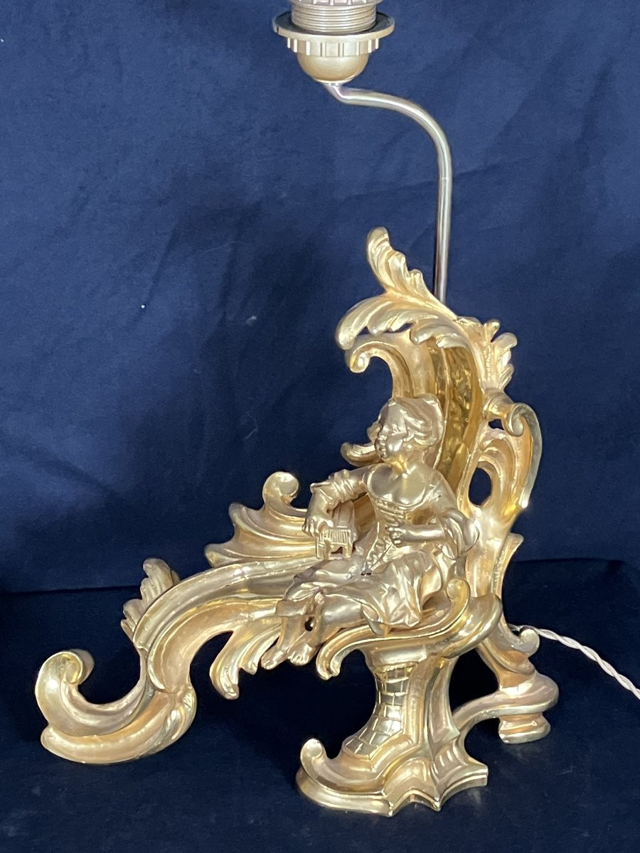 Pair Of 19th Century Gilt Bronze Lamps Louis XV Style Andirons Couple Of Figures-photo-3