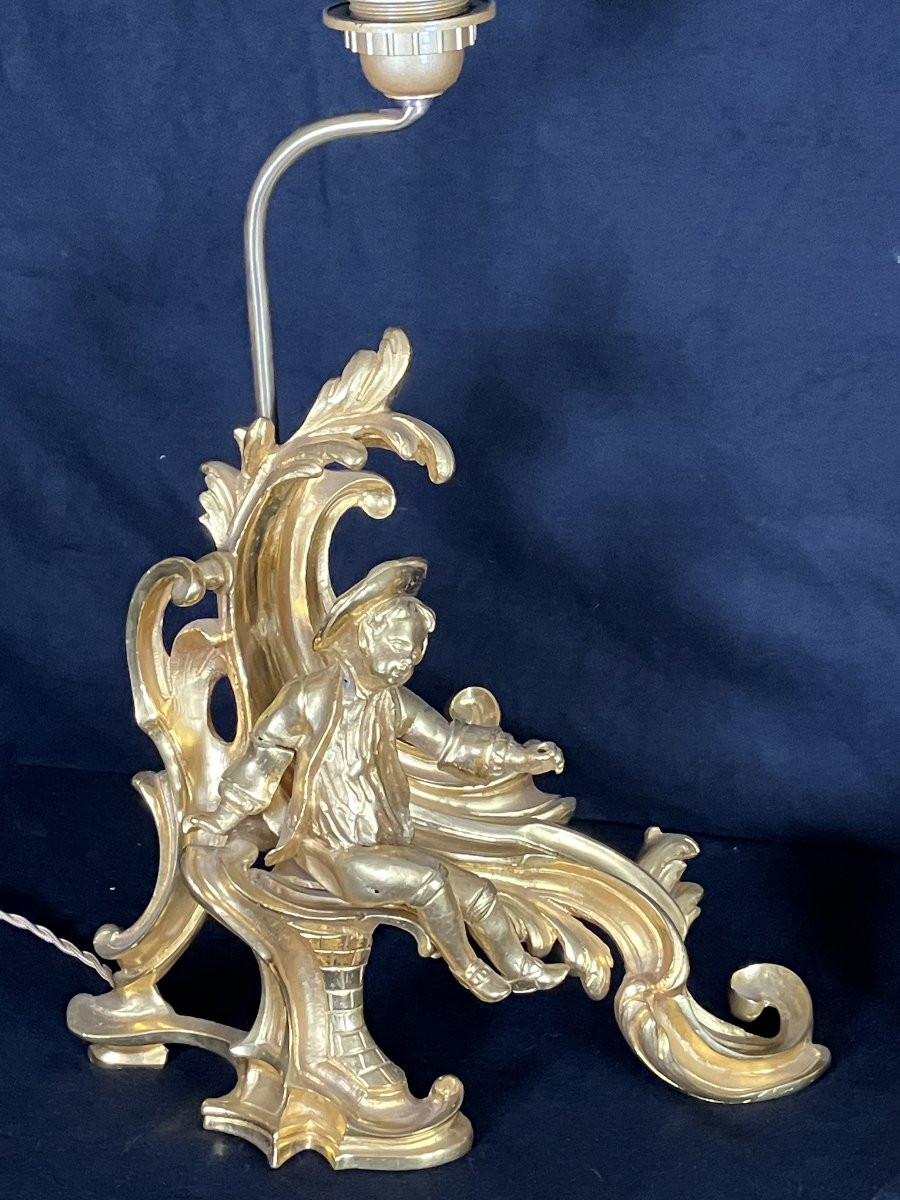 Pair Of 19th Century Gilt Bronze Lamps Louis XV Style Andirons Couple Of Figures-photo-1