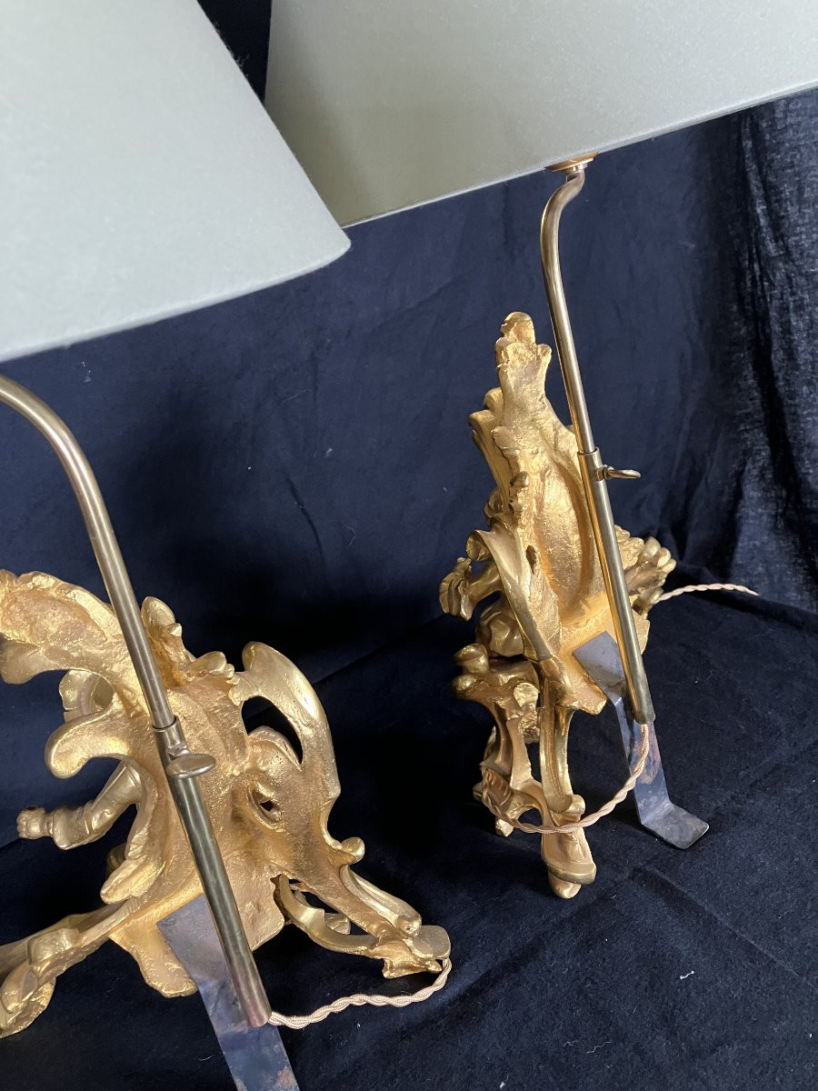 Pair Of 19th Century Gilt Bronze Lamps Louis XV Style Andirons Couple Of Figures-photo-5