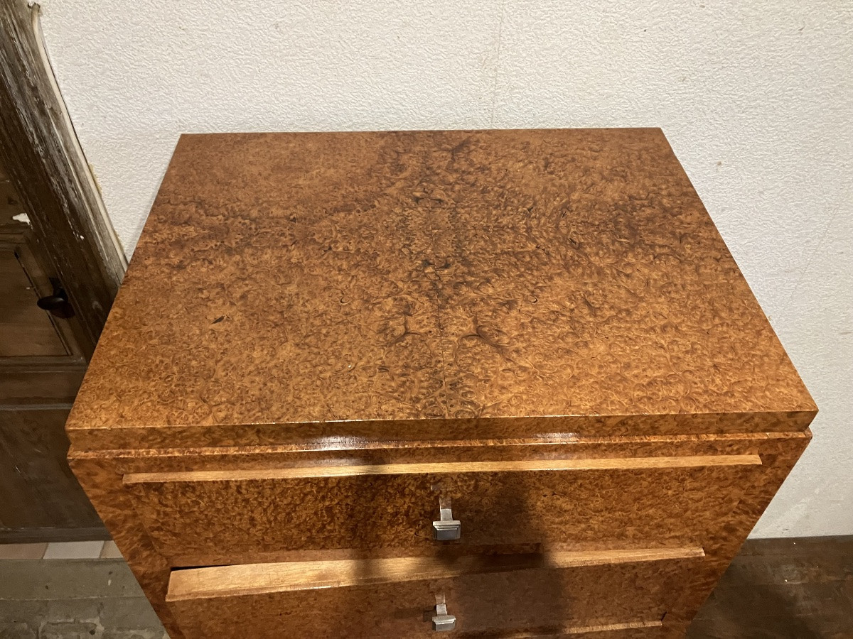 Petit Meuble Art Déco En Loupe D’amboine Commode à Porte Confiturier Buffet étroit Desserte -photo-2