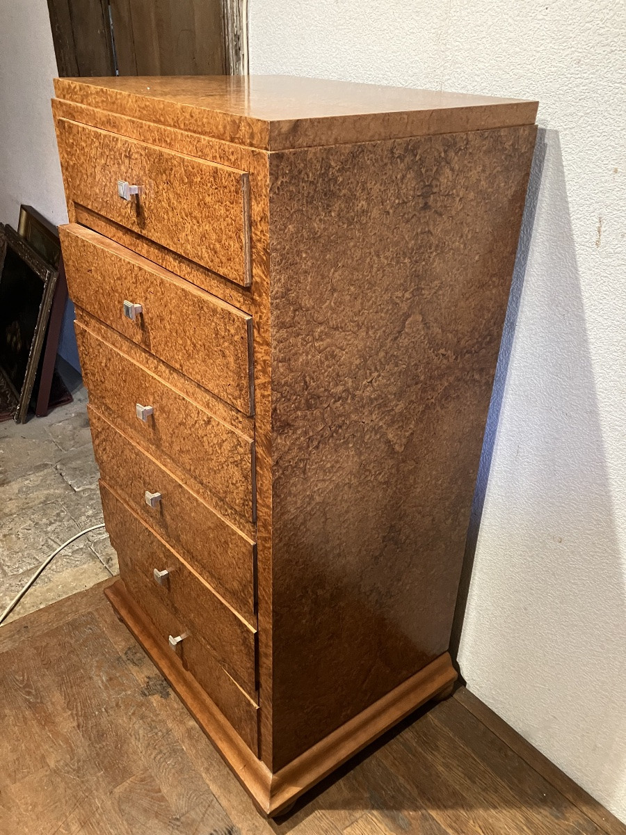 Petit Meuble Art Déco En Loupe D’amboine Commode à Porte Confiturier Buffet étroit Desserte -photo-4
