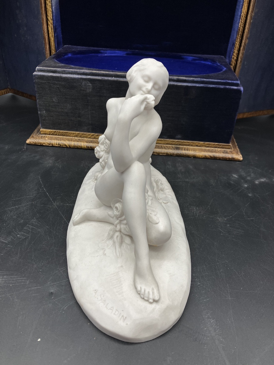 Alphonse Saladin And Sèvres Art Deco Biscuit Group Woman With Basket Of Roses-photo-8