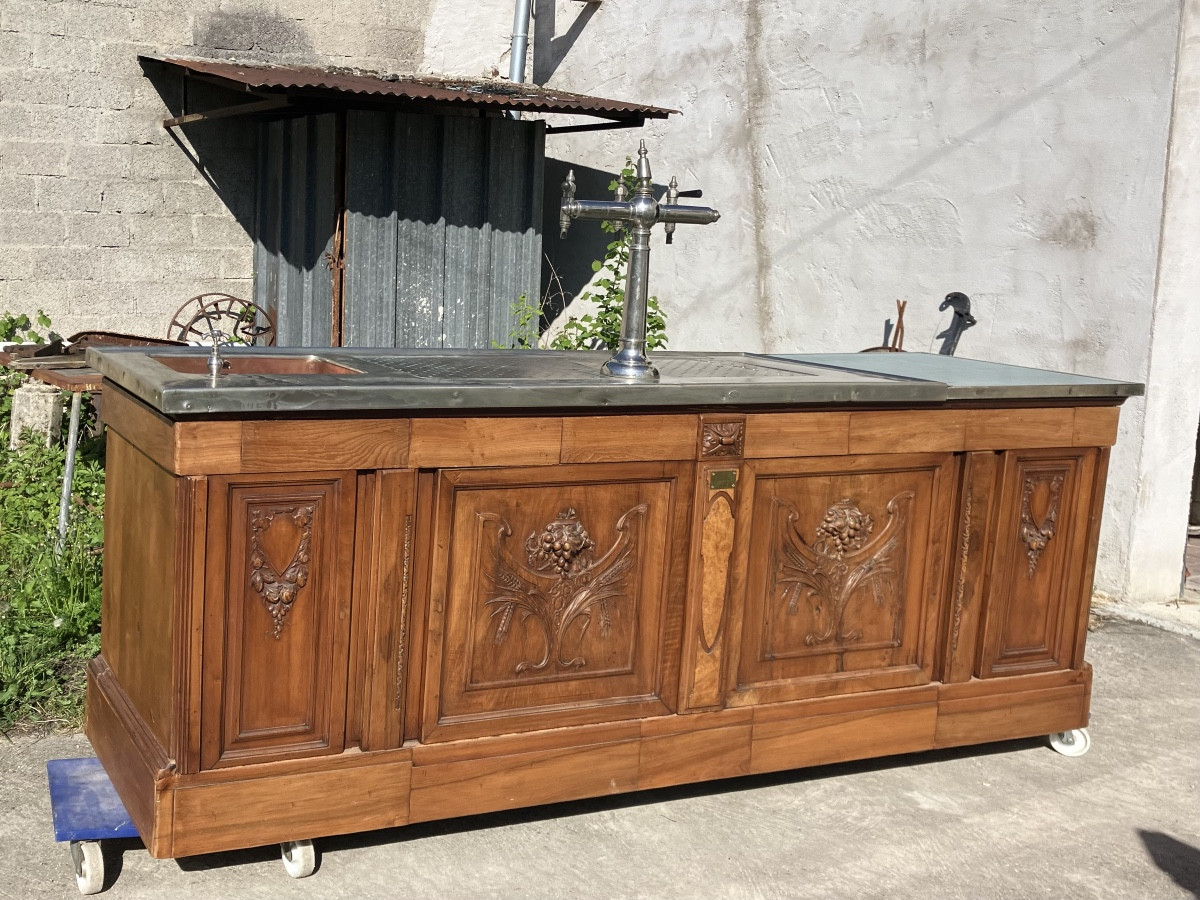 Large Bar Counter Cafe Bistro Zinc Beer Pump And Cooler Early 20th Century 