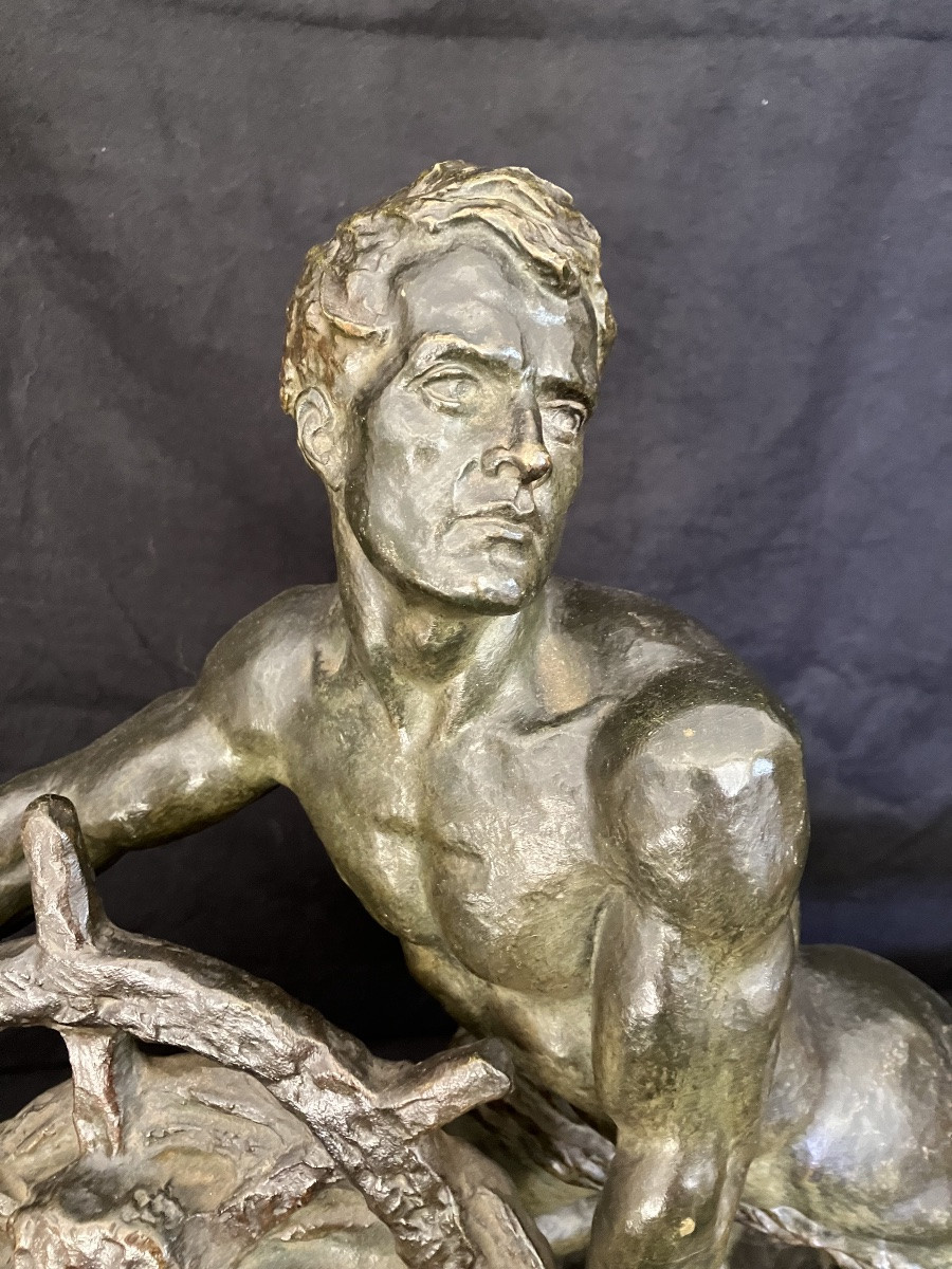 Alexandre Ouline Large Art Deco Bronze The Sailor At The Helm-photo-4