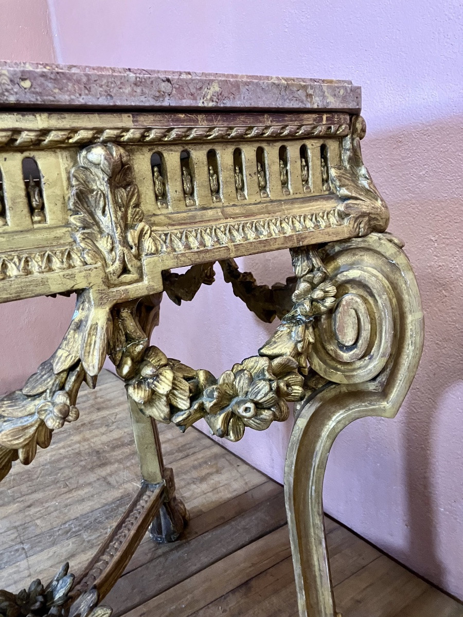 Important Game Table In Gilded Wood 152 Cm Marble Top Louis XVI Style 19th Century -photo-3