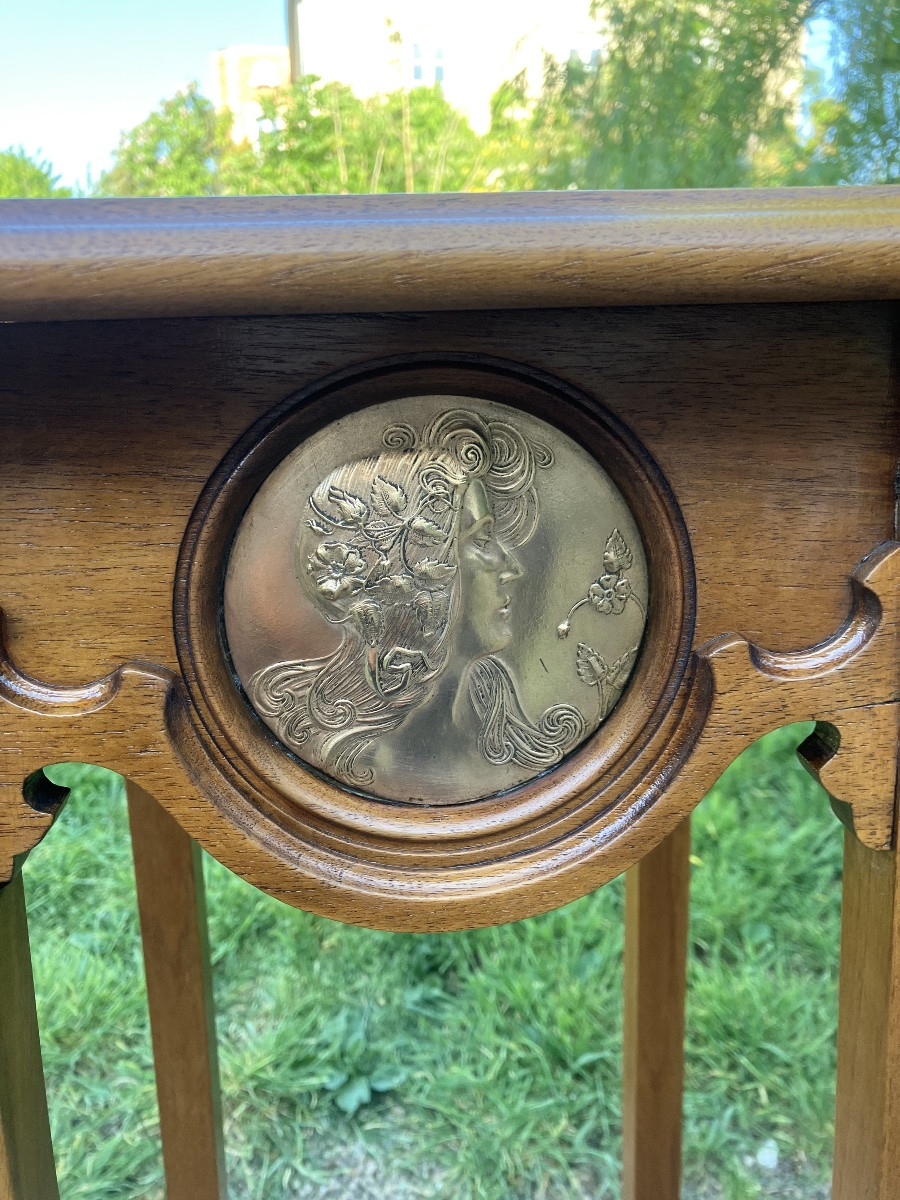 Sellette Art Nouveau En Noyer école De Nancy -photo-2