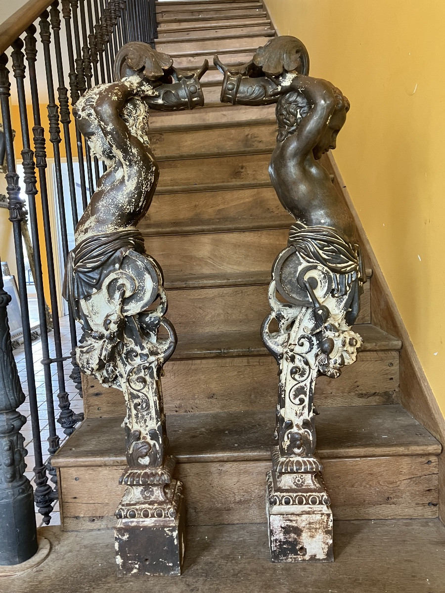Pair Of Cast Iron Staircase Starters -photo-4
