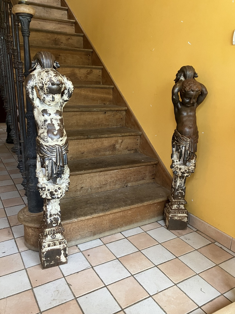 Pair Of Cast Iron Staircase Starters -photo-1