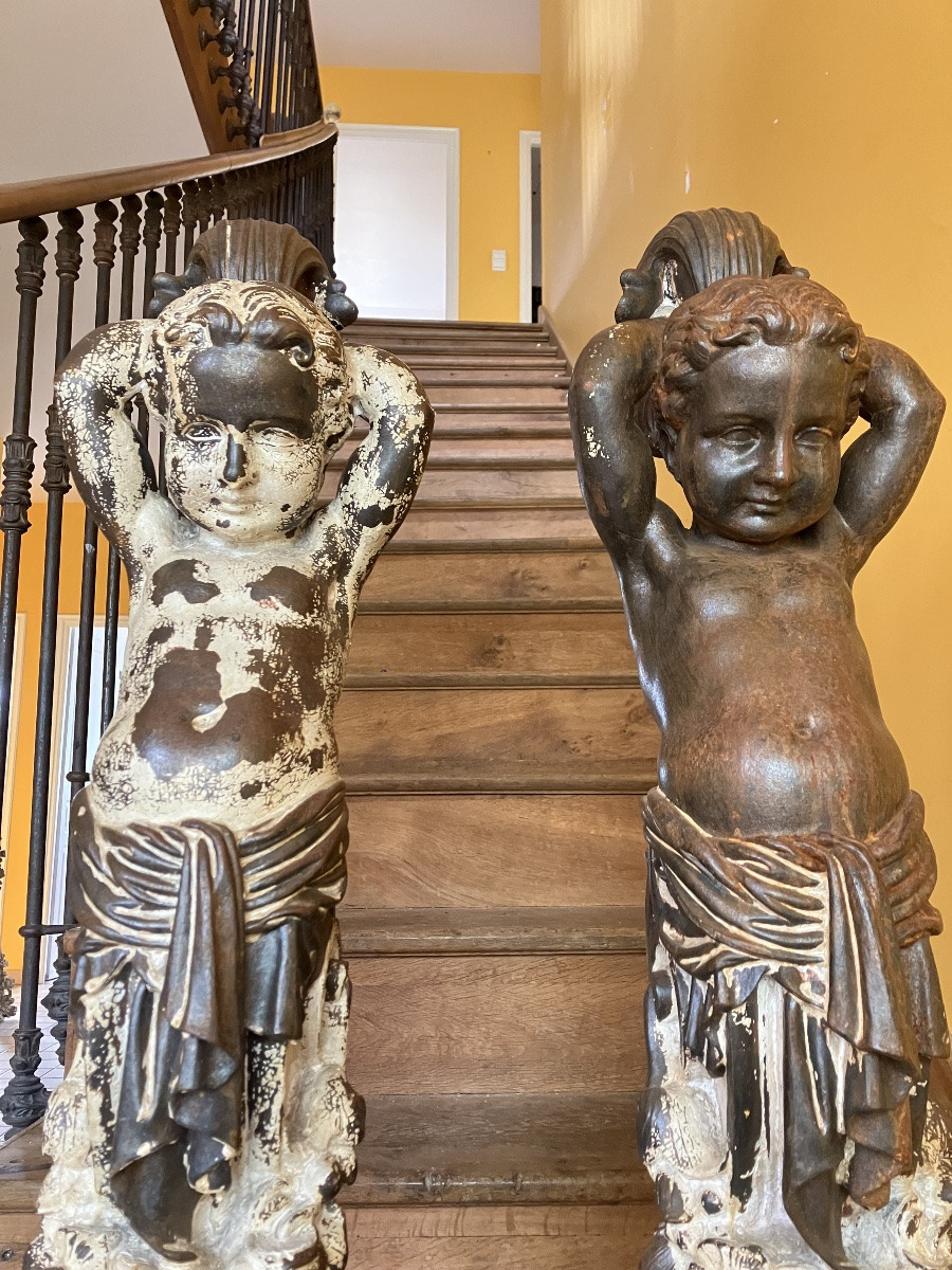 Pair Of Cast Iron Staircase Starters -photo-2