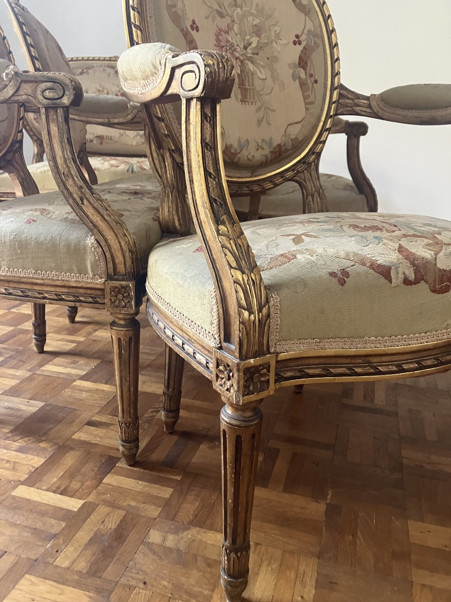 Salon bois doré Louis XVI tapisserie Aubusson Napoléon III-photo-2