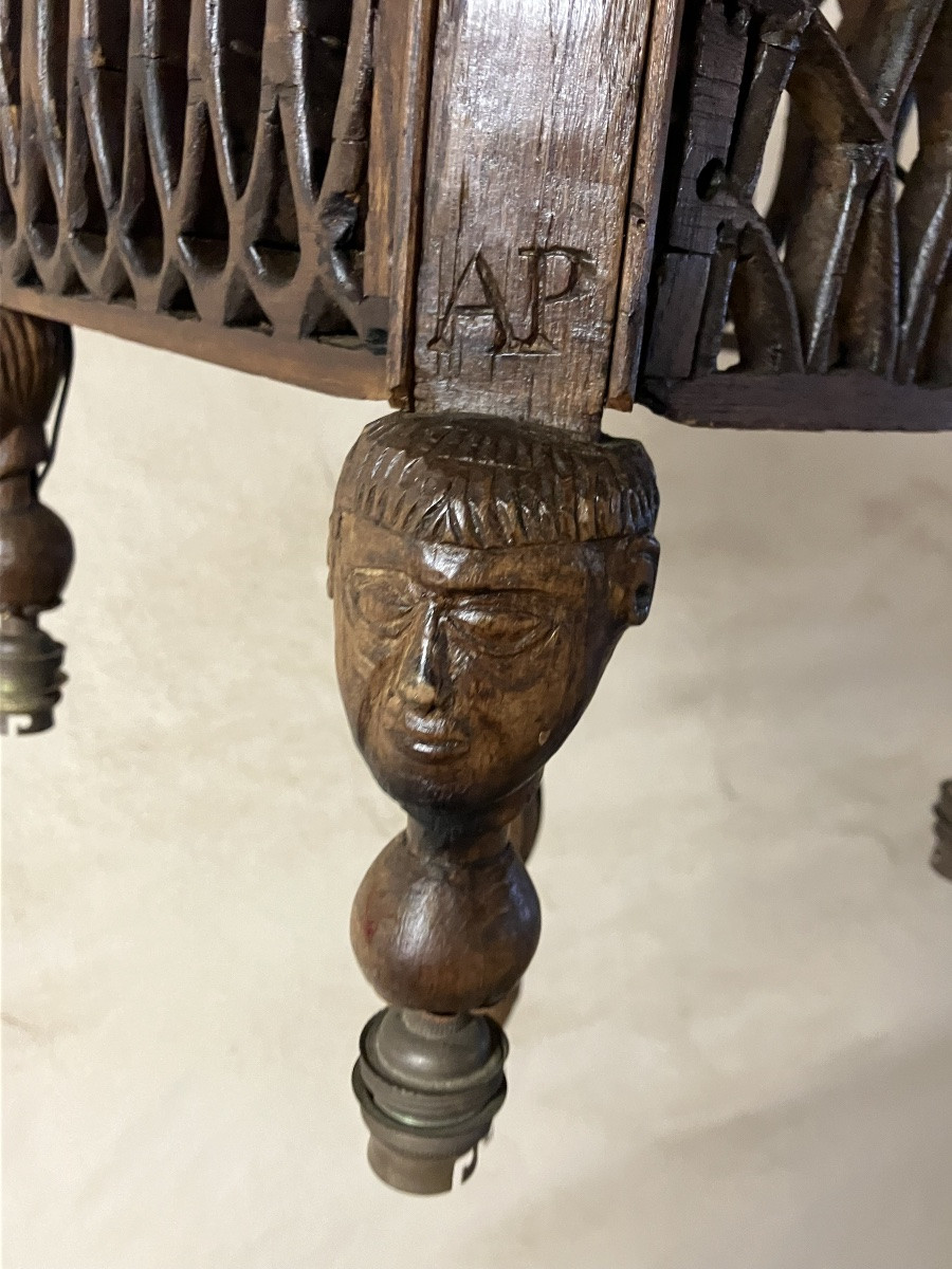 Folk Art Wooden Chandelier Christ The Protector Suspension -photo-3