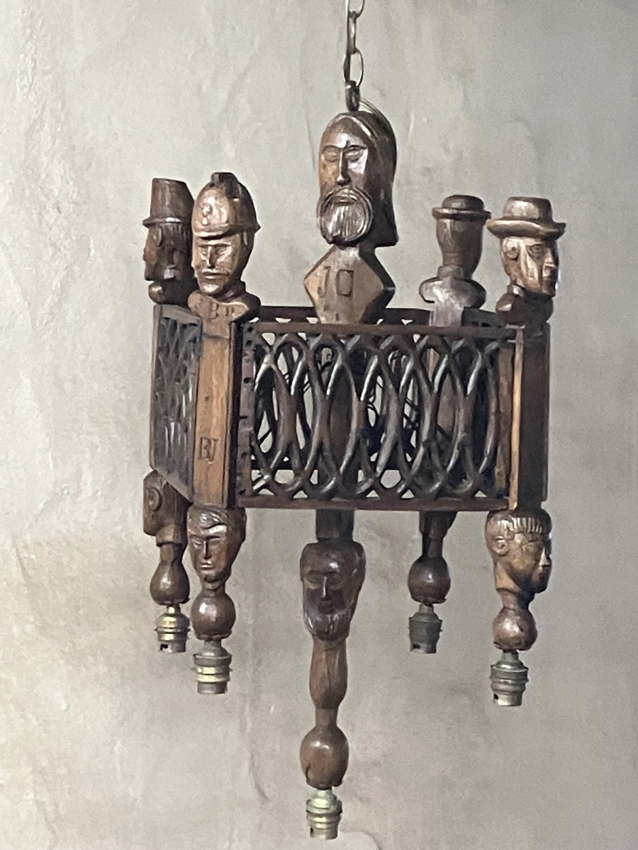 Folk Art Wooden Chandelier Christ The Protector Suspension -photo-5