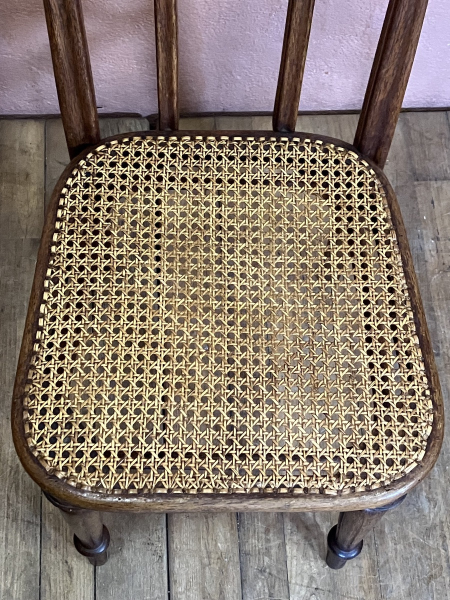 Thonet Série de 8 chaises en bois courbé Bistrot Café avec cannage -photo-4
