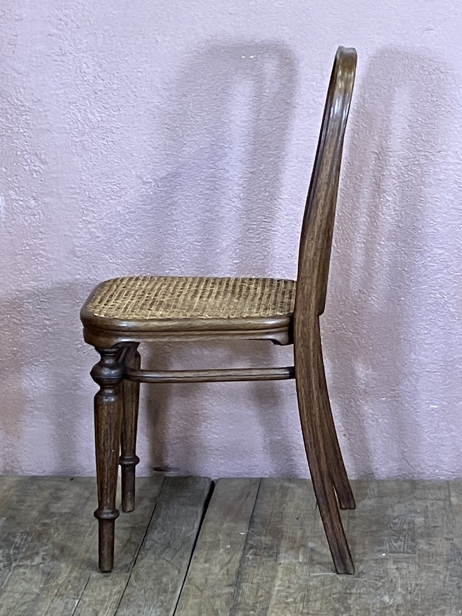 Thonet Série de 8 chaises en bois courbé Bistrot Café avec cannage -photo-3