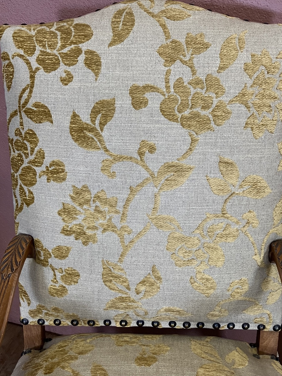 Paire de fauteuils en noyer 19 eme style Louis14 parfait état -photo-8